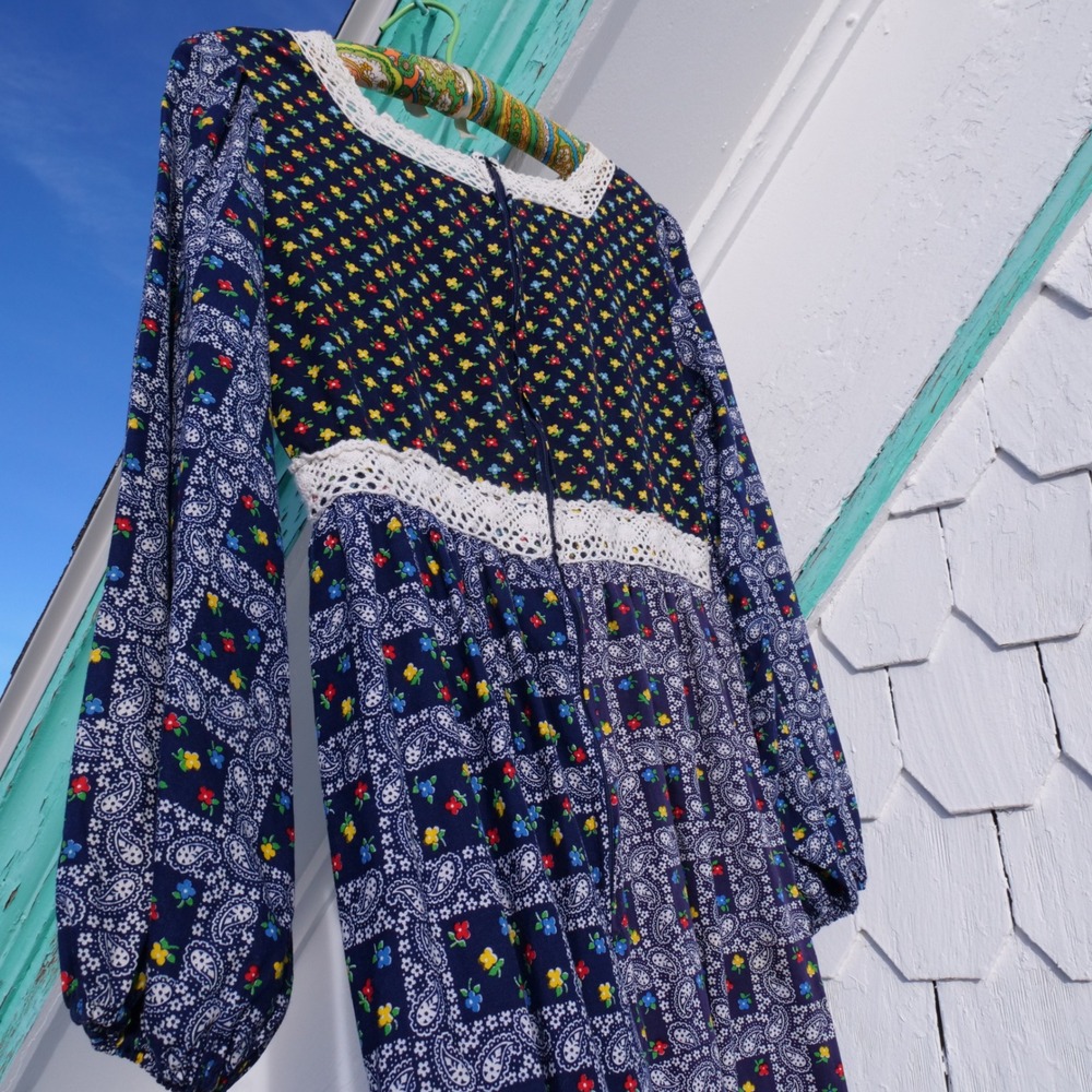Great vintage 70s calico‎ print maxi peasant dress - Picture 8 of 8